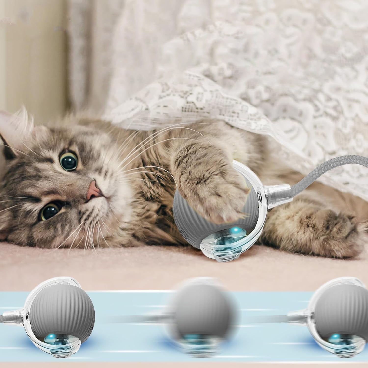Rechargeable Interactive Cat Toy Ball with Detachable Braided Tail and LED Light (1 Pc) Rechargeable Interactive Cat Toy Ball with Detachable Braided Tail and LED Light (1 Pc)